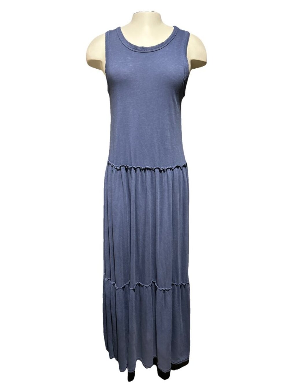 Aerie Blue Tiered Maxi Dress Ruffle Hem Sleeveless Cotton XS New Boho Hippie